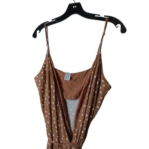 L*Space Brown White Polka Dot Maxi Dress L Large Spaghetti Strap Wrap - Picture 6 of 16